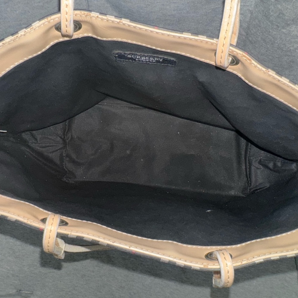 Burberry Black Canvas Vintage Check & Leather Tote Shoulder Handbag Purse Italy - Picture 10 of 14